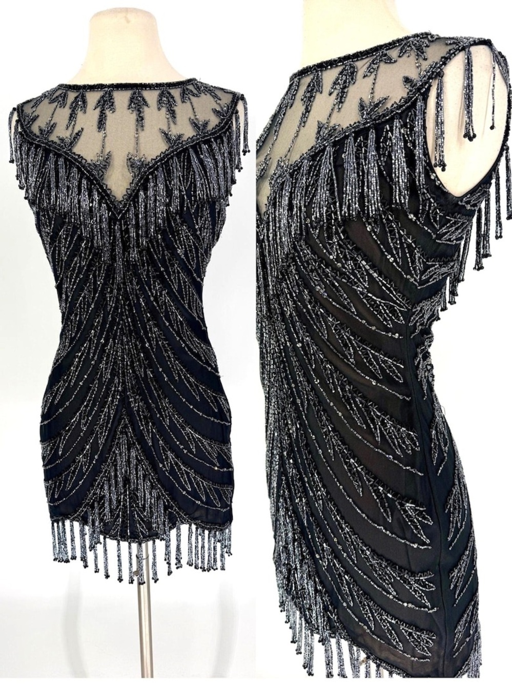 Black Beaded Fringe Mini Dress